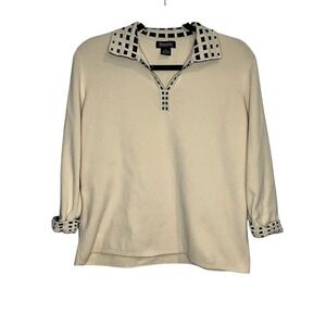 Hampshire Studio Women's Cream/Beige Knit Polo Sweater - Size     XL